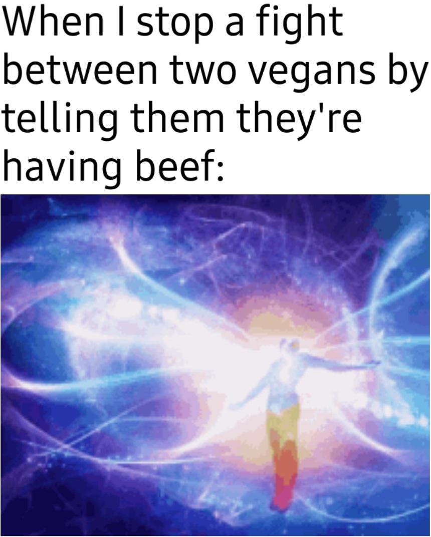 funny memes and pics - healing light energy - When I stop a fight between two vegans by telling them they're having beef