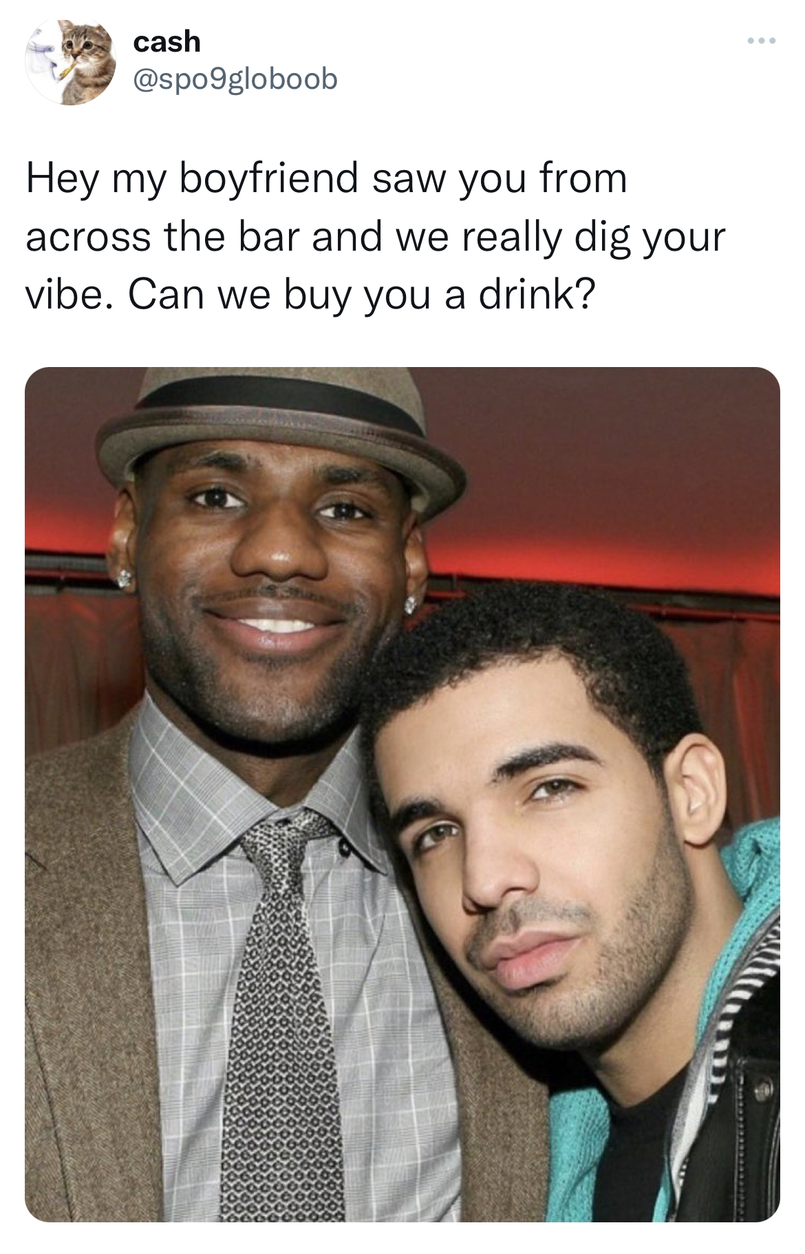 swinger memes across the bar - lebron and drake - cah Hey my boyfriend saw you from across the bar and we really dig your vibe. Can we buy you a drink?