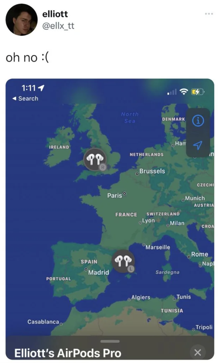 Facepalms - airpod lost meme -Search Ireland Portugal Casablanca ?