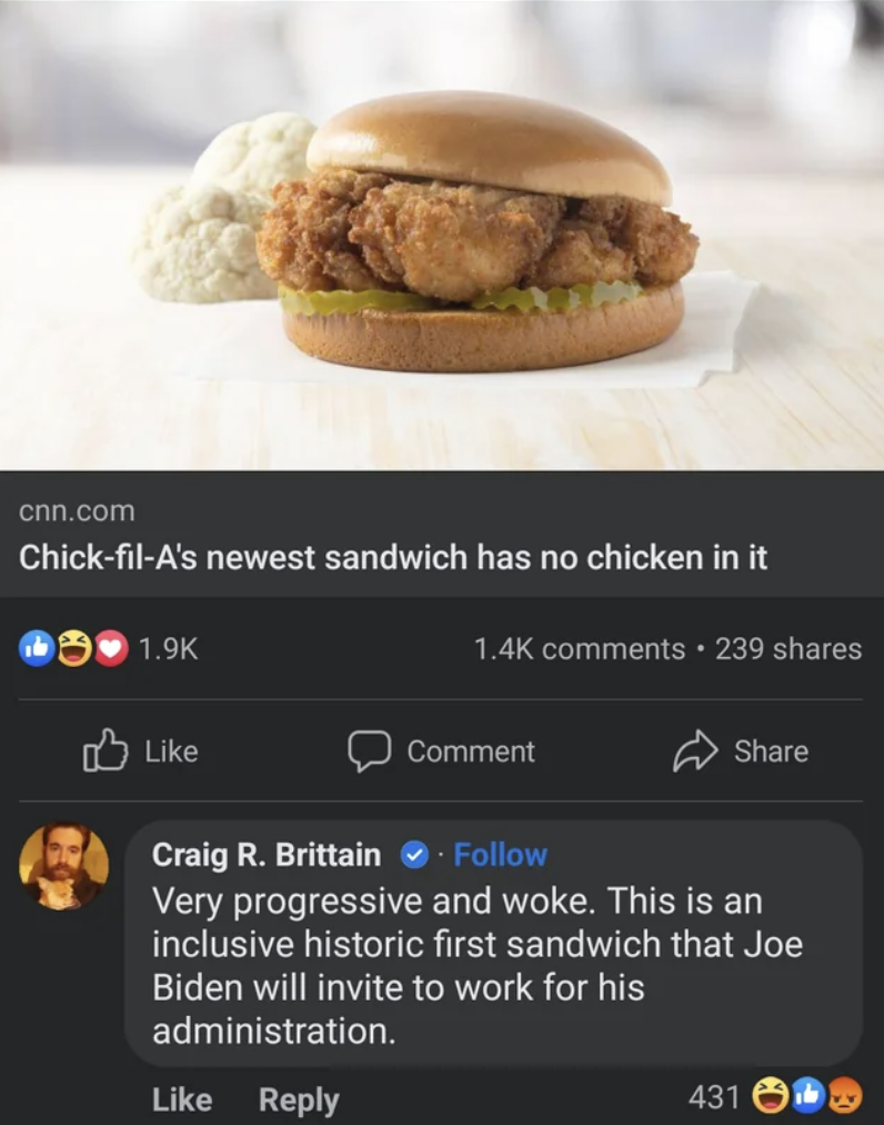 Facepalms - Chick-fil-A newest sandwich has no chicken in it .