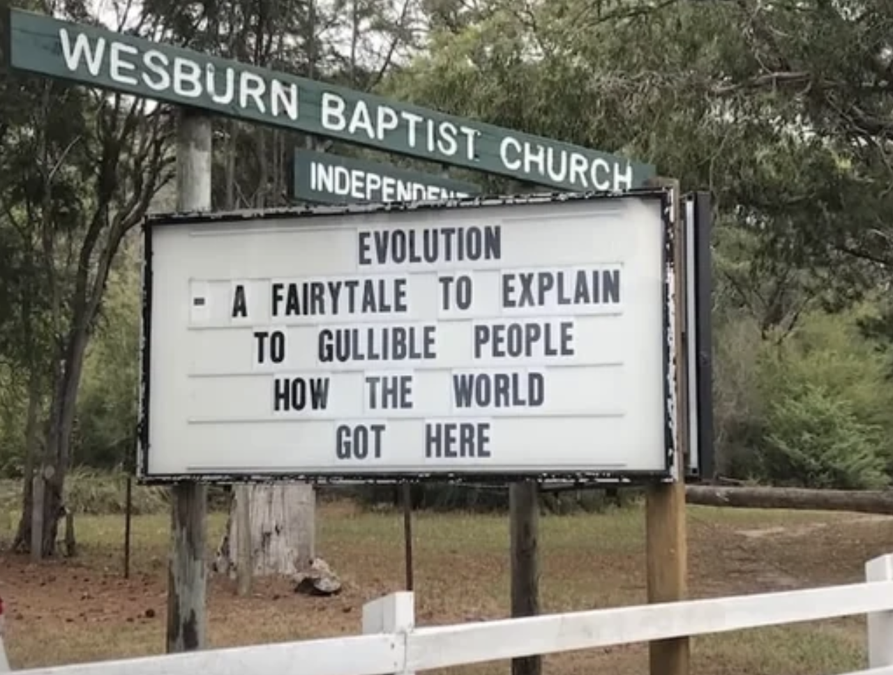 Facepalms - nature reserve - 410 Wesburn Baptist Church Independent Evolution A Fairytale To Explain To Gullible People How The World Got Here