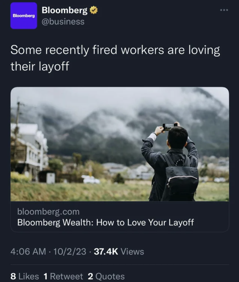 Facepalms - sky - Bloomberg Bloomberg Some recently fired workers are loving their layoff bloomberg.com Bloomberg Wealth How to L