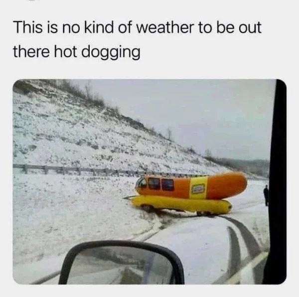 relatable memes - change - This is no kind of weather to be out there hot dogging