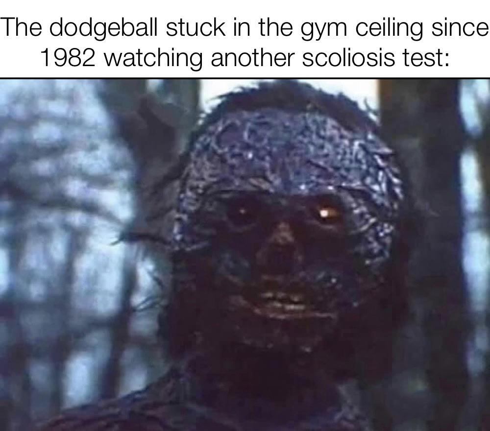 Meme - The dodgeball stuck in the gym ceiling since 1982 watching another scoliosis test