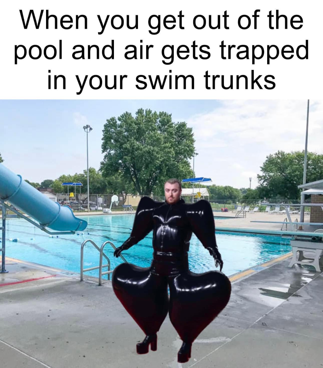 swimming pool - When you get out of the pool and air gets trapped in your swim trunks