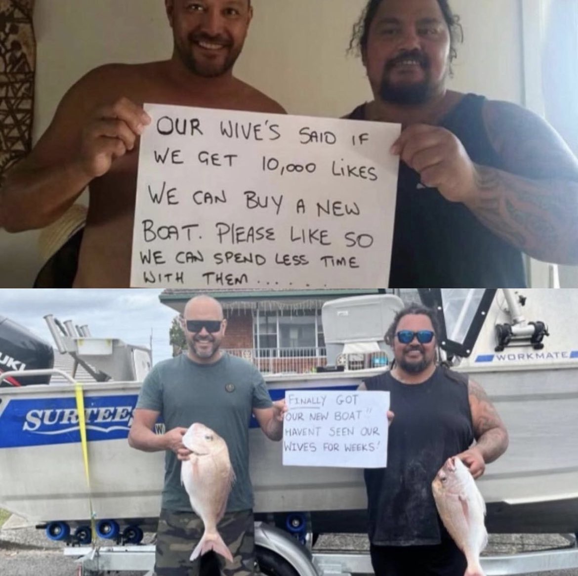 Bros helping bros - muscle - Ukl Surtee Our Wive'S Said If We Get 10,000 We Can Buy A New Boat. Please So We Can Spend Less Time With Them Finally Got Our New Boat