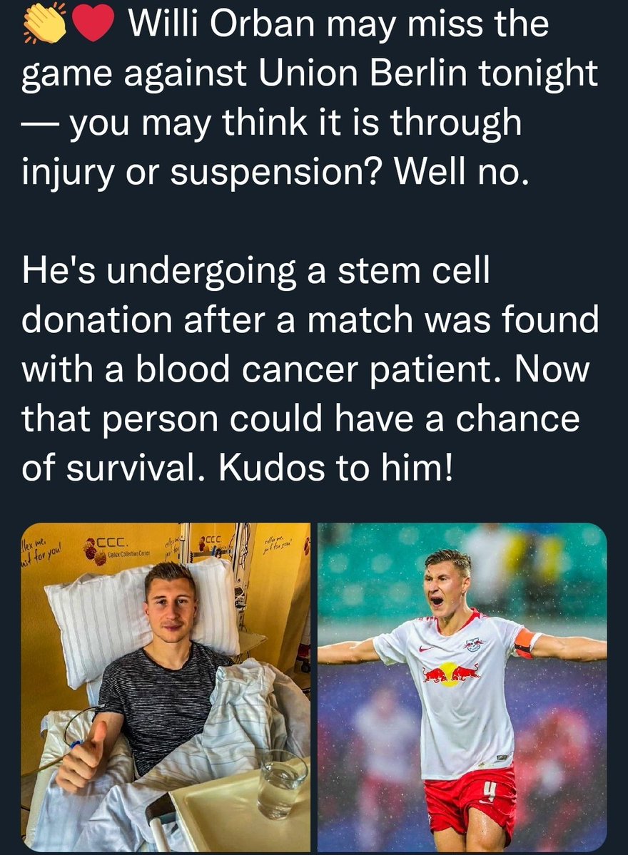 Bros helping bros - material - may miss the game against Union Berlin tonight you may think it is through injury or suspension? Well no. He's undergoing a stem cell donation after a match was found with a blood cancer patient. Now that person could have a