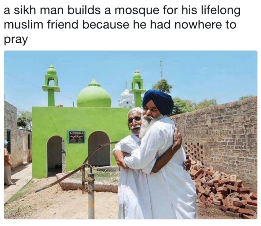 Bros helping bros - punjab pakistan vs punjab india - a sikh man builds a mosque for his lifelong muslim friend because he had nowhere to pray Hork 1