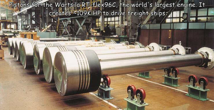 largest piston engine - Pistons for the Wrtsil Rt flex96C, the world's largest engine. It creates Hp to drive freight ships Giper