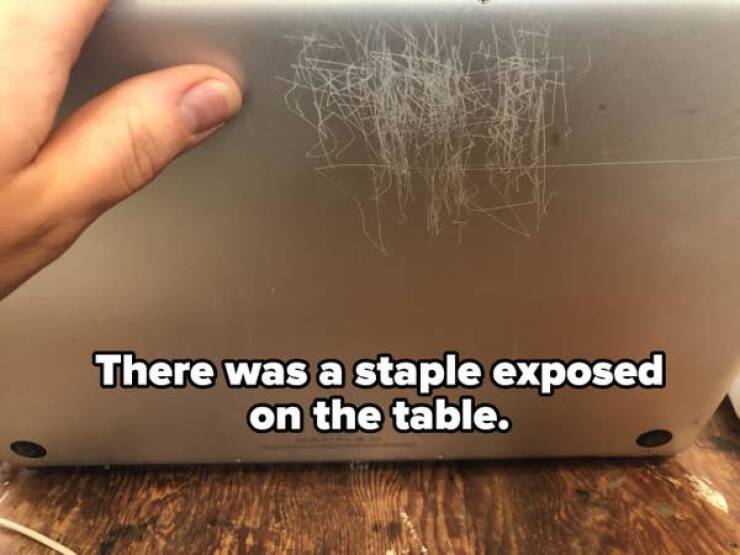 funny fails and facepalm pics - There was a staple exposed on the table.