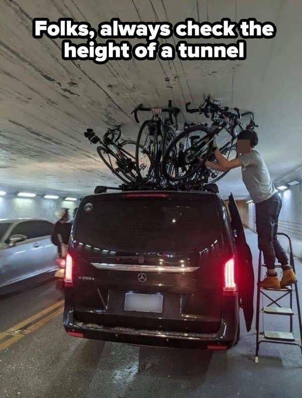 funny fails and facepalm pics - vehicle door - Folks, always check the height of a tunnel 1250 B 4323