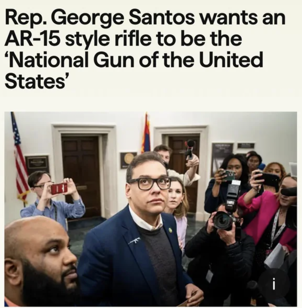Fails and Facepalms - congress ar15 pins - Rep. George Santos wants an Ar15 style rifle to be the 'National Gun of the United States'