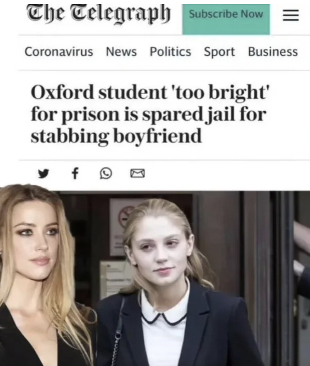 Fails and Facepalms - times - The Telegraph Subscribe Now Coronavirus News Politics Sport Business Oxford student 'too bright' for prison is spared jail for stabbing boyfriend
