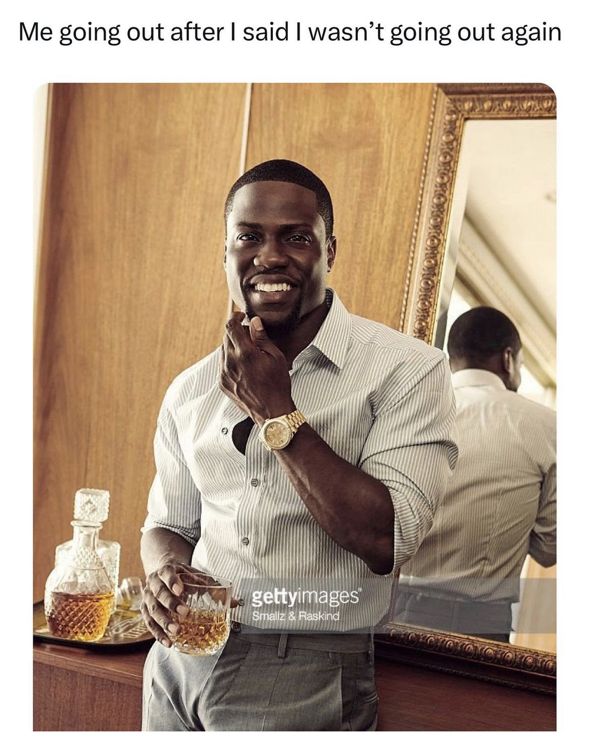 Kevin Hart trending memes - kevin hart outfit - Me going out after I said I wasn't going out again gettyimages Small & Raskind