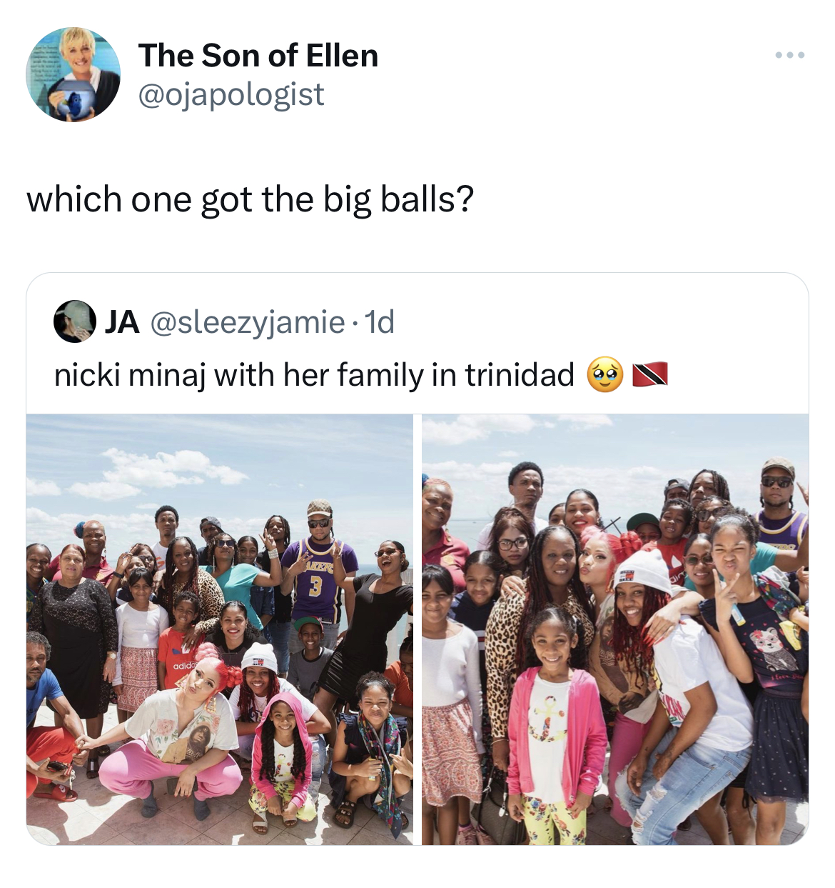 savage tweets - community - The Son of Ellen which one got the big balls? Ja 1d. nicki minaj with her family in trinidad 8