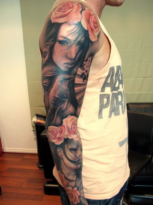 awesome tattoos - full sleeve face tattoo - Ar Par