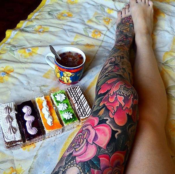 awesome tattoos - full leg tattoo colorful - |
