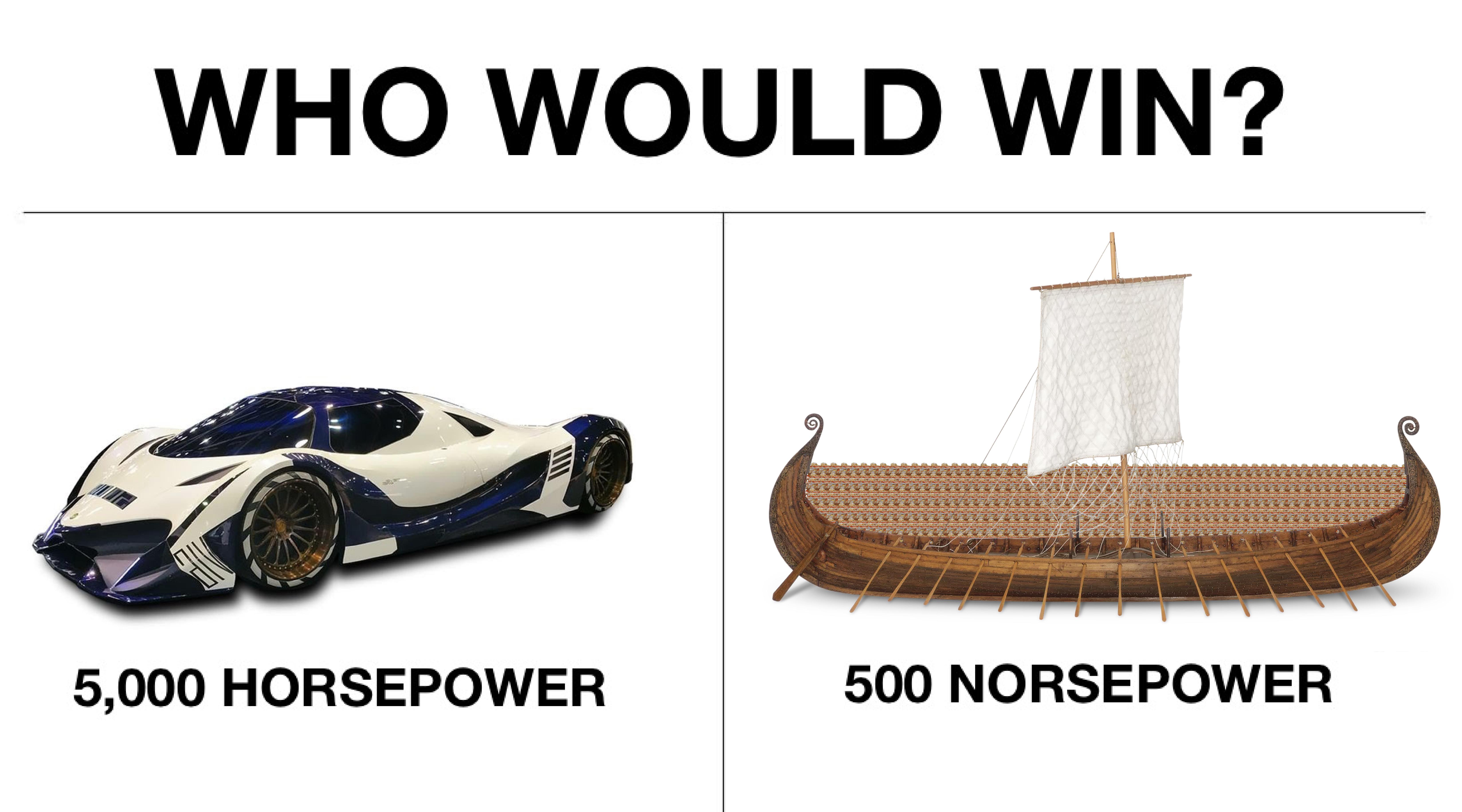 funny memes and pics - design - Who Would Win? 5,000 Horsepower 500 Norsepower