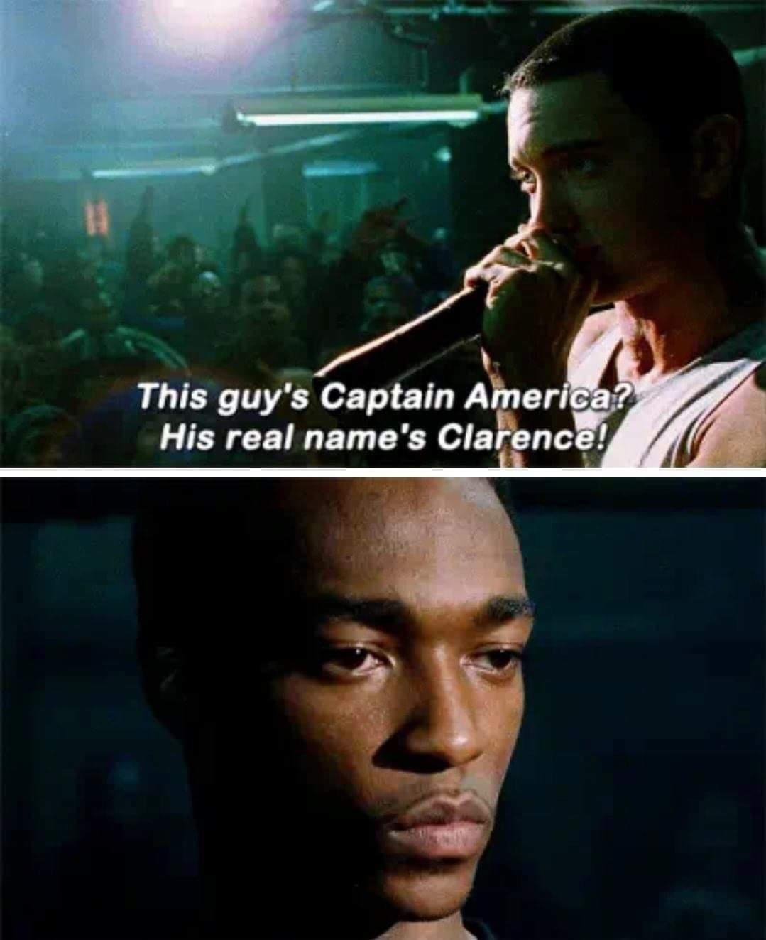 monday morning randomness -  guy is captain america his real name - This guy's Captain America? His real name's Clarence!