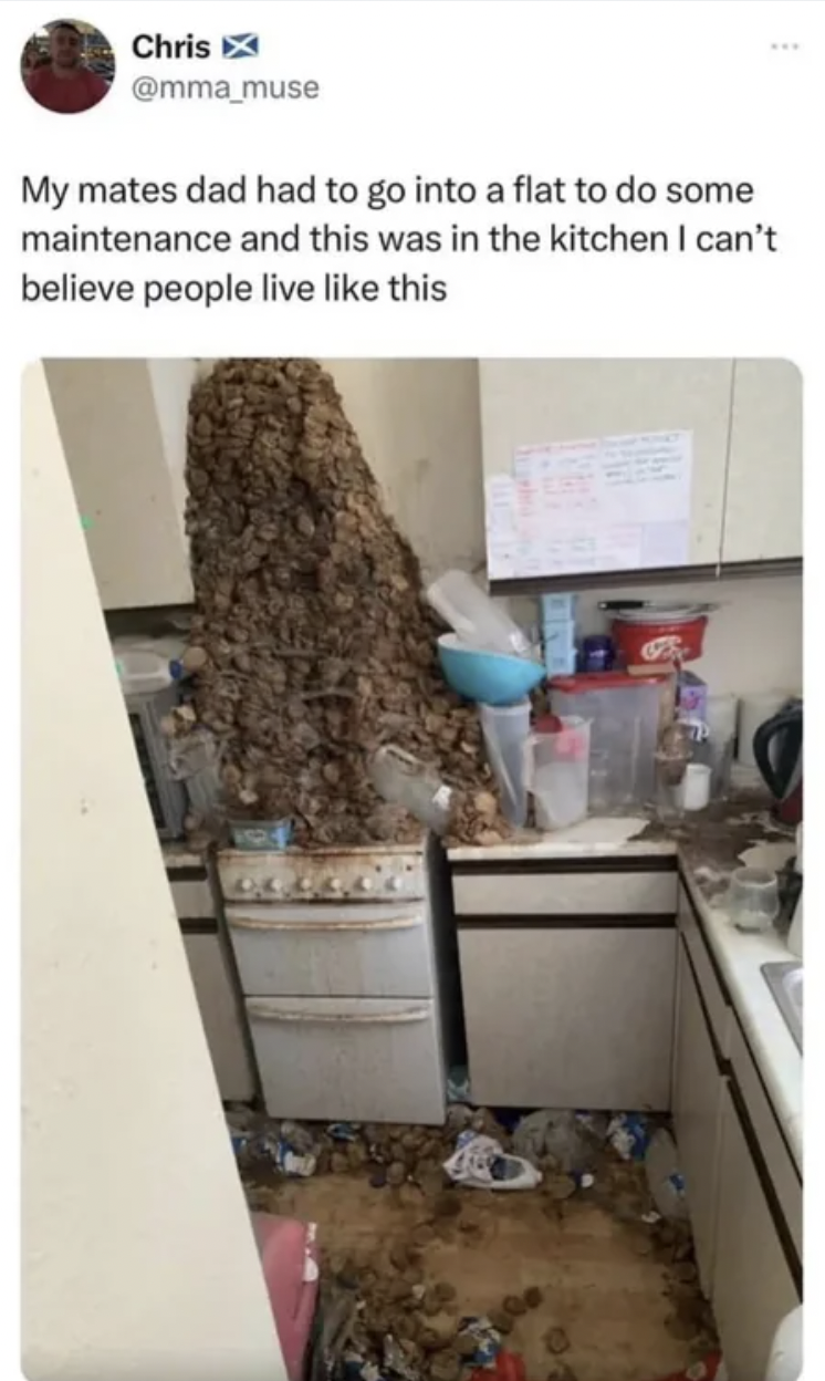 Cringe pics - Tea bag - Chris My mates dad had to go into a flat to do some maintenance and this was in the kitchen I can't believe people live this