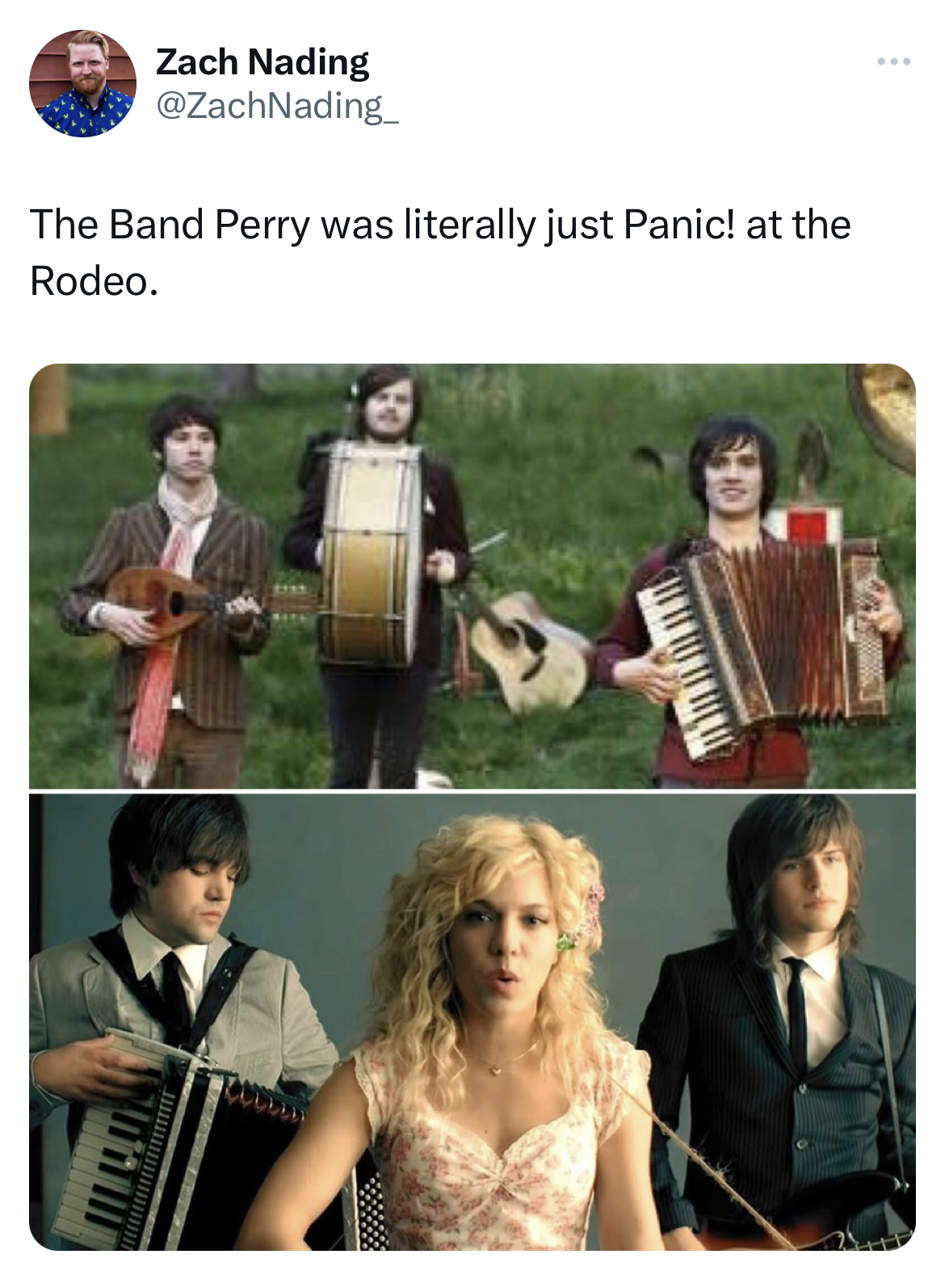 savage tweets - panic at the disco 2010 - Zach Nading The Band Perry was literally just Panic! at the Rodeo. wwwww..