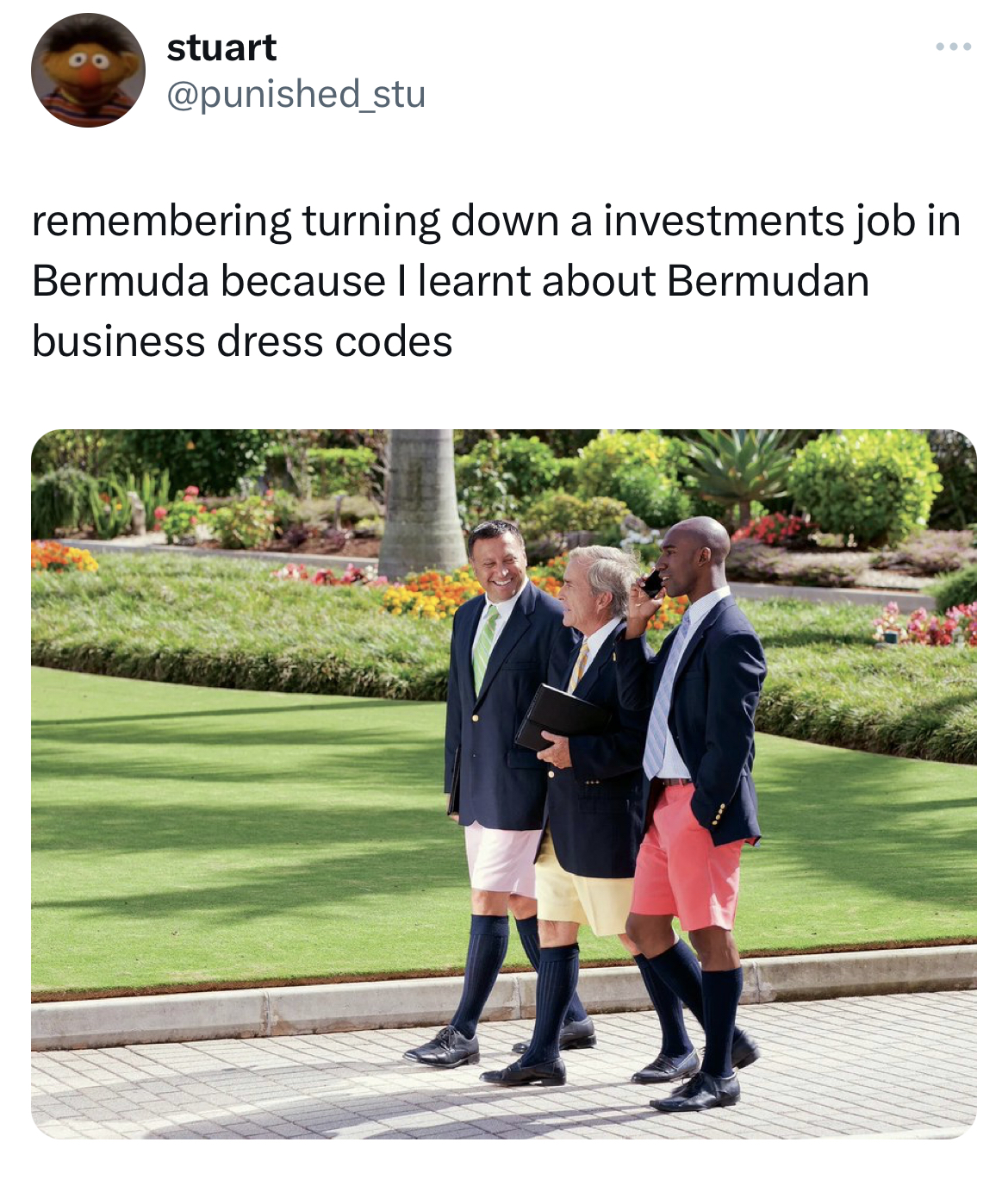savage tweets - seaton park aberdeen - stuart remembering turning down a investments job in Bermuda because I learnt about Bermudan business dress codes
