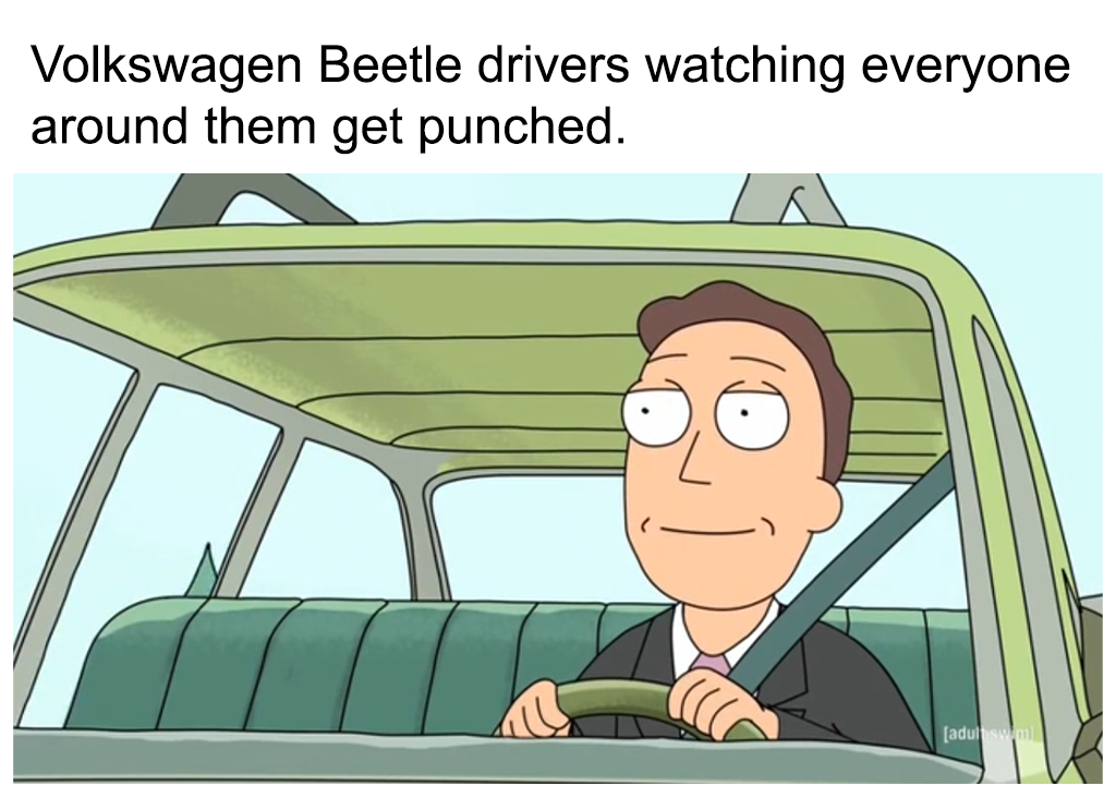 dank memes - cartoon - Volkswagen Beetle drivers watching everyone around them get punched. adulm