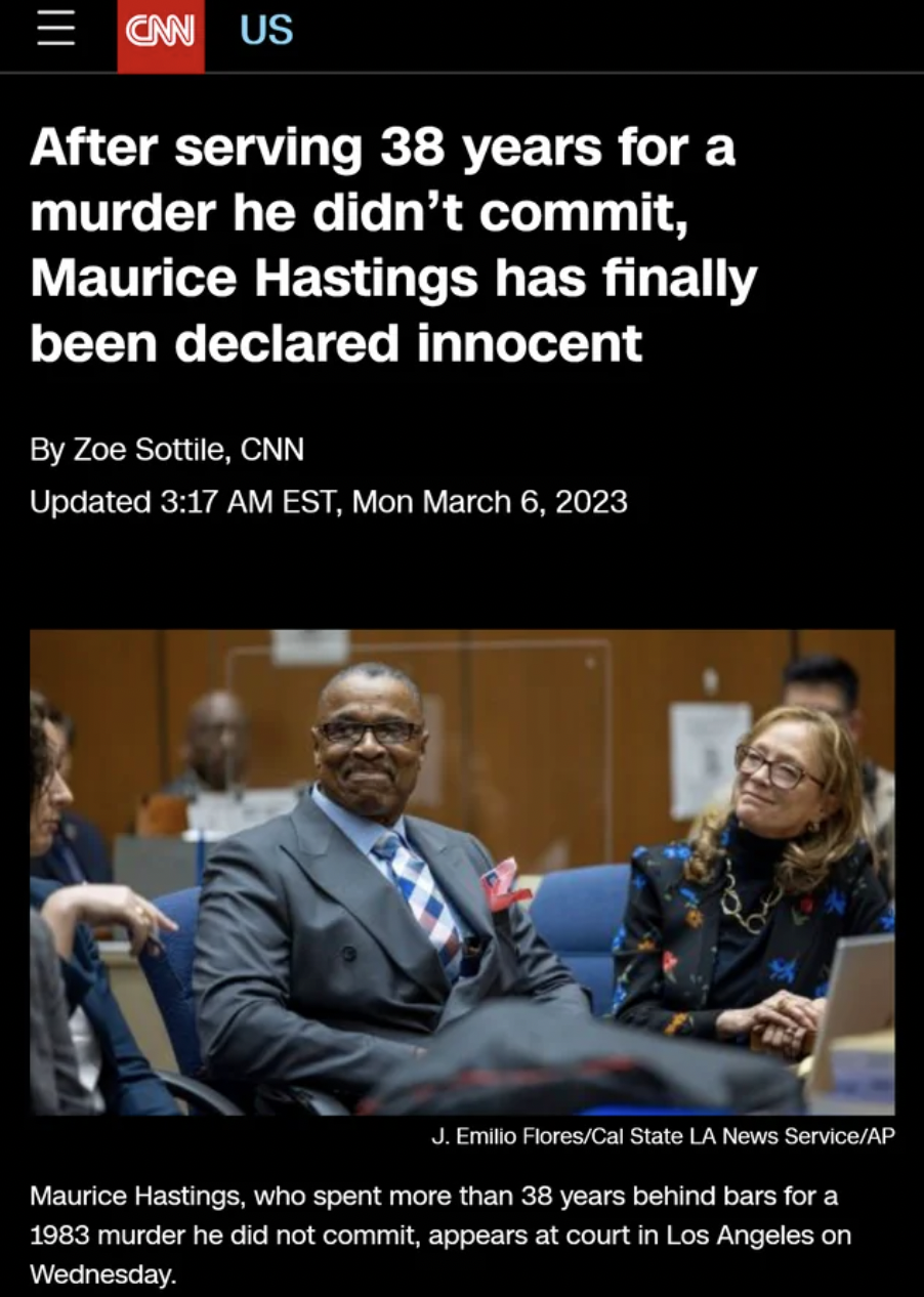 funny fails - Murder - Can Us After serving 38 years for a murder he didn't commit, Maurice Hastings has finally been declared innocent By Zoe Sottile, Cnn Updated Est, Mon J. Emilio FloresCal State La News ServiceAp Maurice Hastings, who spent more than