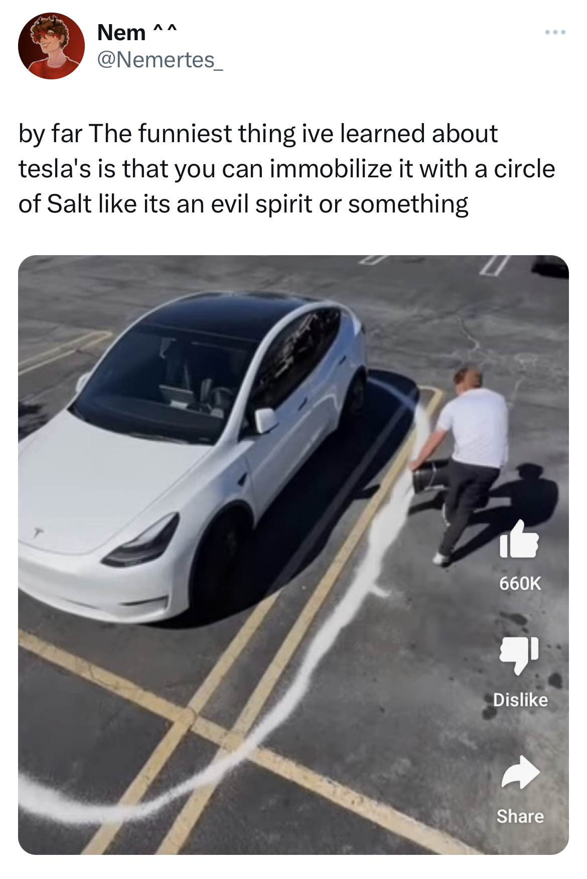 savage and funny tweets -vehicle door - Nem ^^ www by far The funniest thing ive learned about tesla's is that you can immobilize it with a circle of Salt its an evil spirit or something Dis