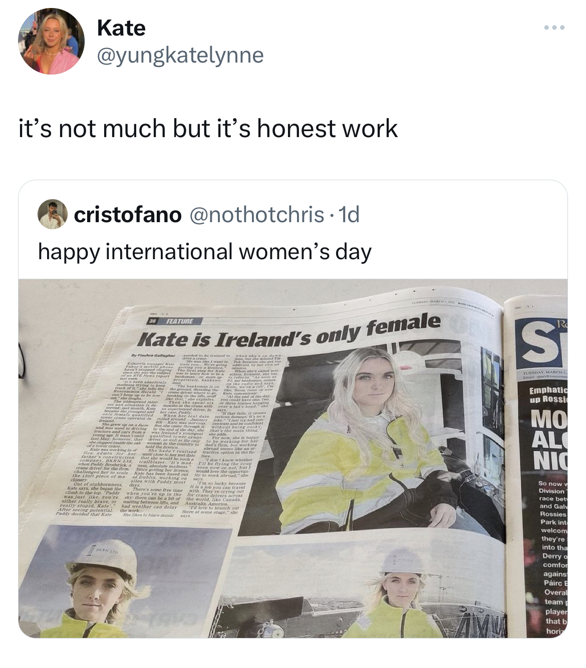 savage and funny tweets -material - Kate it's not much but it's honest work cristofano . 1d happy international women's day Kate is Ireland's only female S Emphatic un Boss Mo Al Nic o C Roues they' Berry apak Parc Own team Bat hon