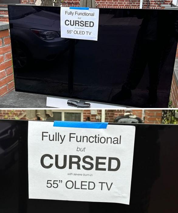 funny memes and pics - car - Fully Functional but Cursed 55" Oled Tv Fully Functional but Cursed with severe burnin 55" Oled Tv