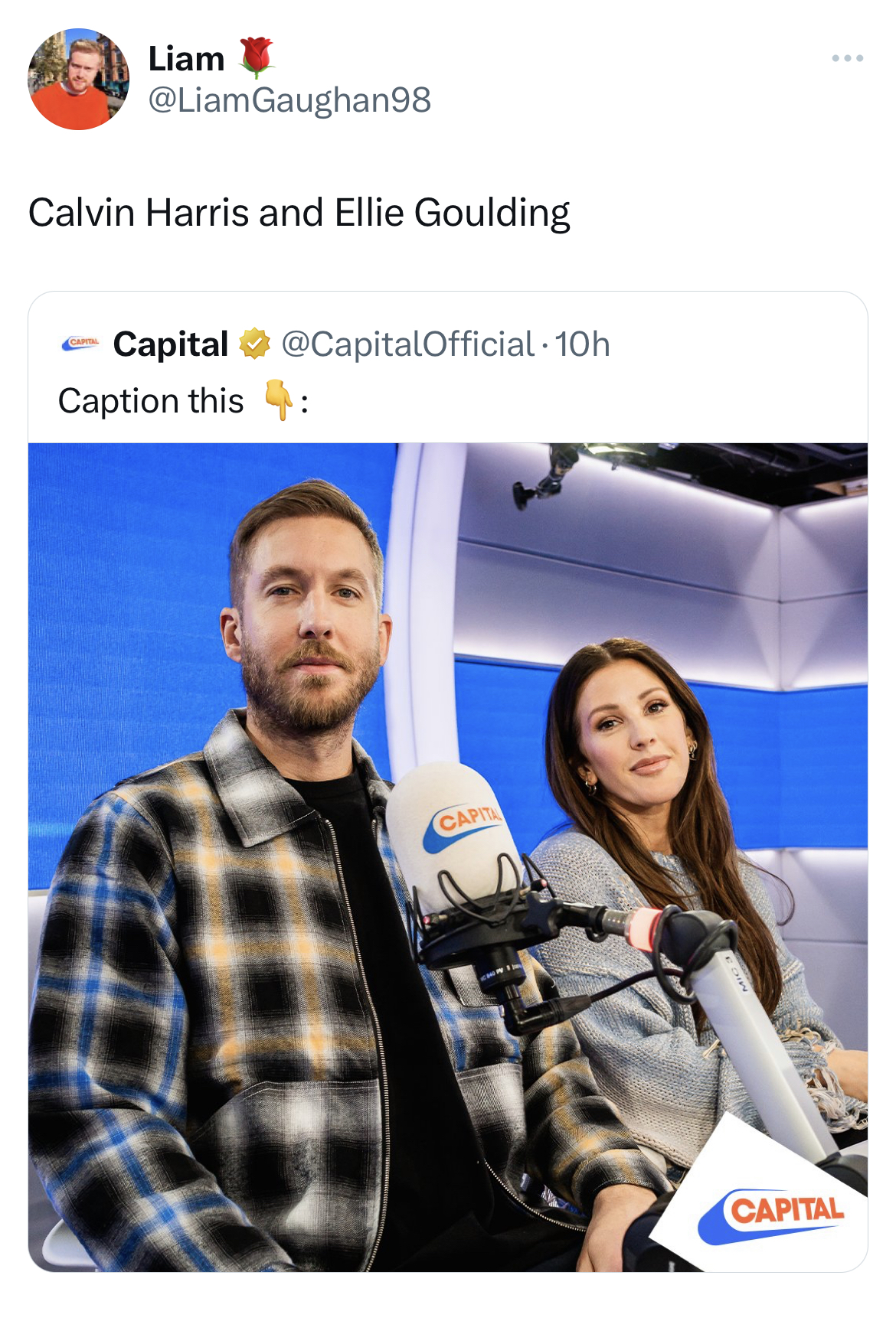 savage tweets roasting celebs - media - Liam Calvin Harris and Ellie Goulding Capital 10h Caption this Cap Capital