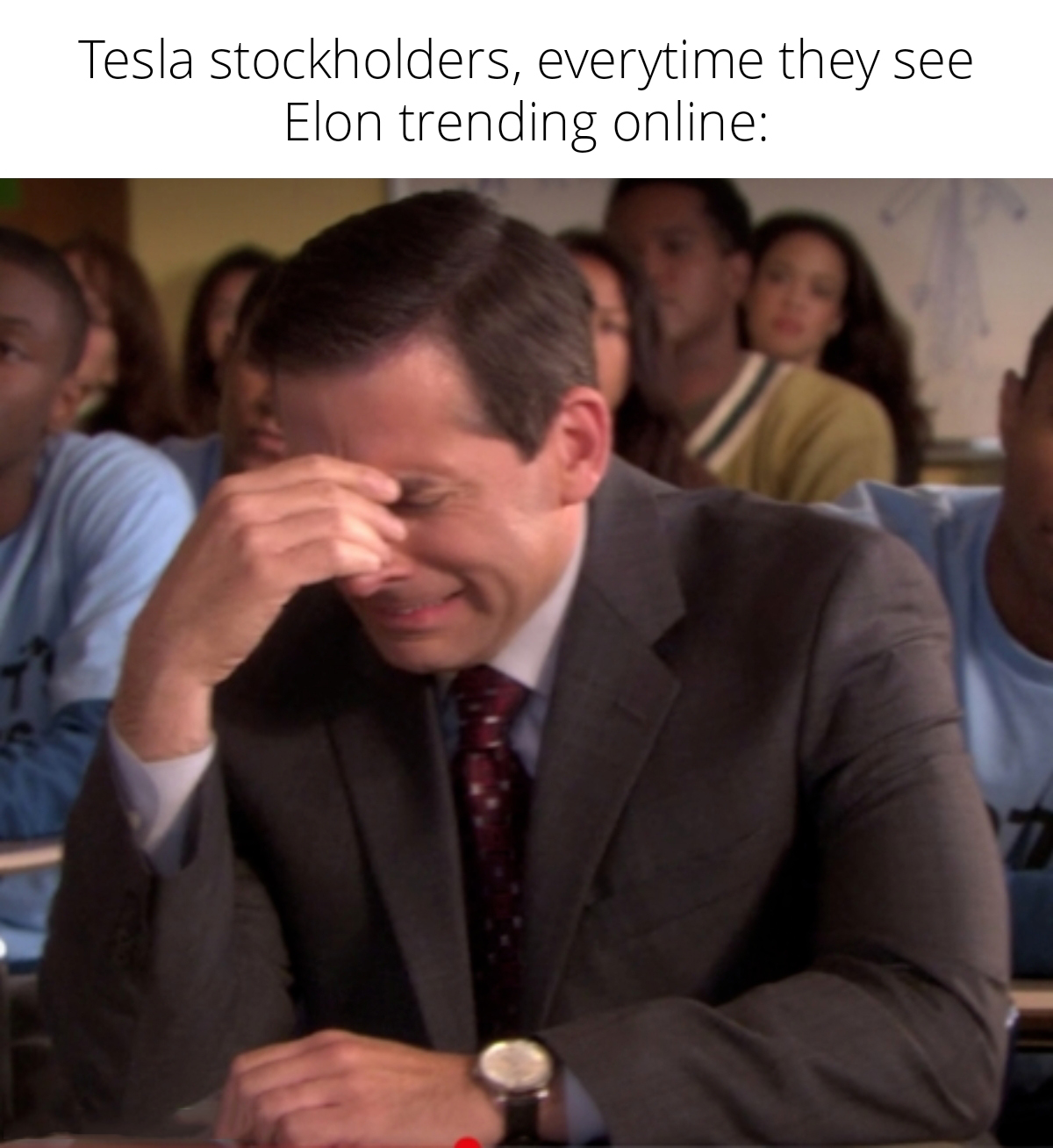 funny memes - office season 6 episode 12 - Tesla stockholders, everytime they see Elon trending online