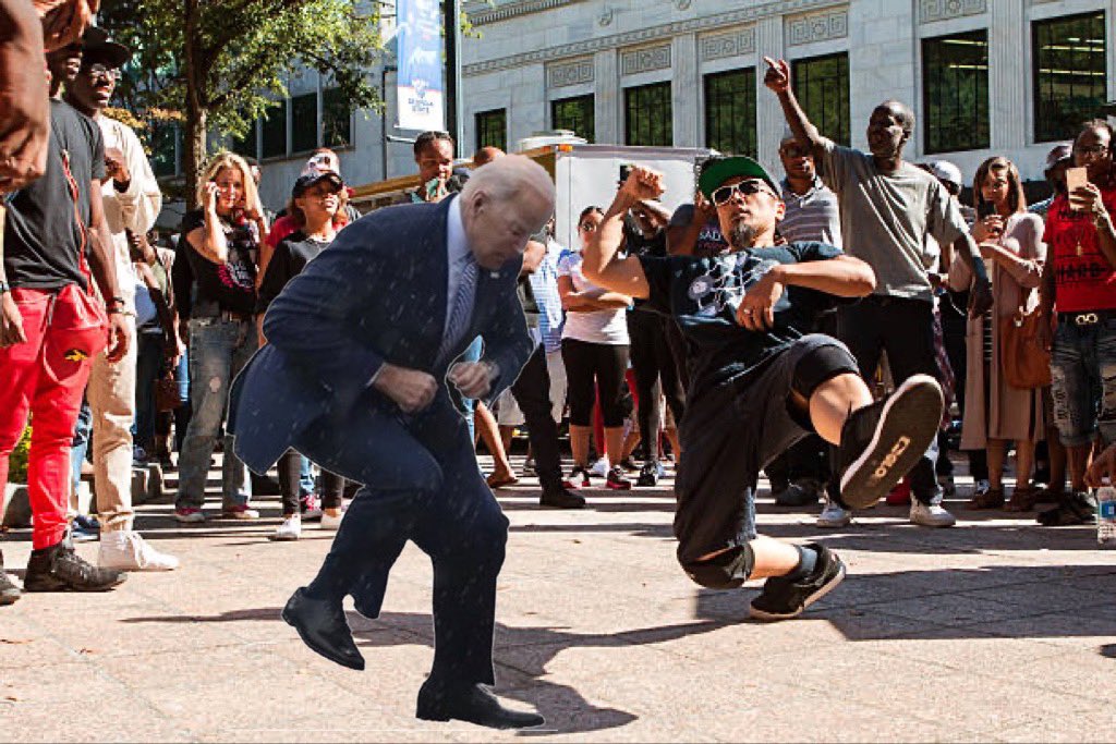Joe Biden griddy meme - break dancing crowd - A Sad Esglo