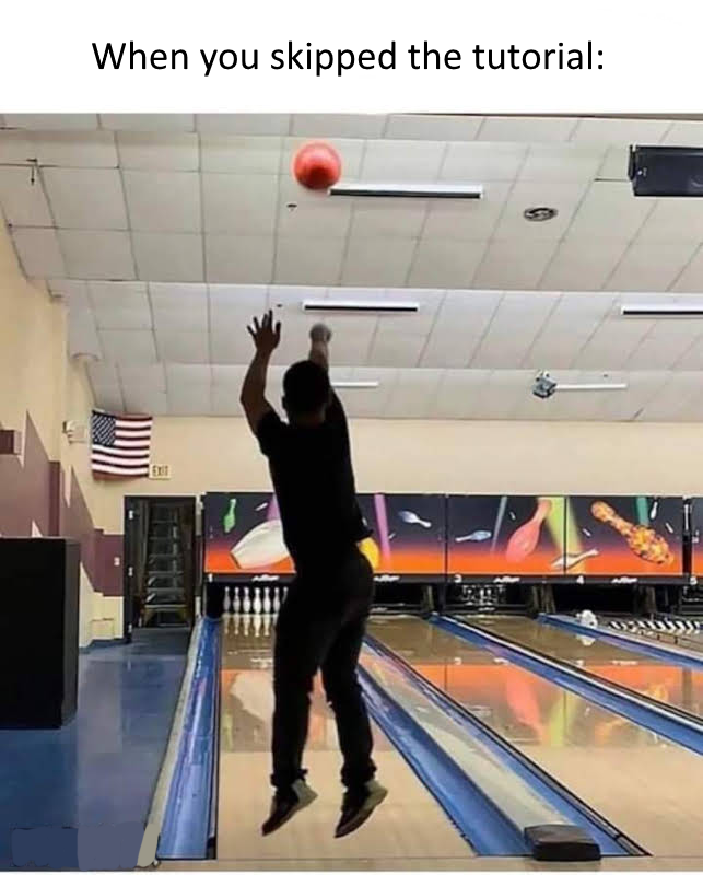 funny memes and pics - basketball bowling meme - When you skipped the tutorial Ent