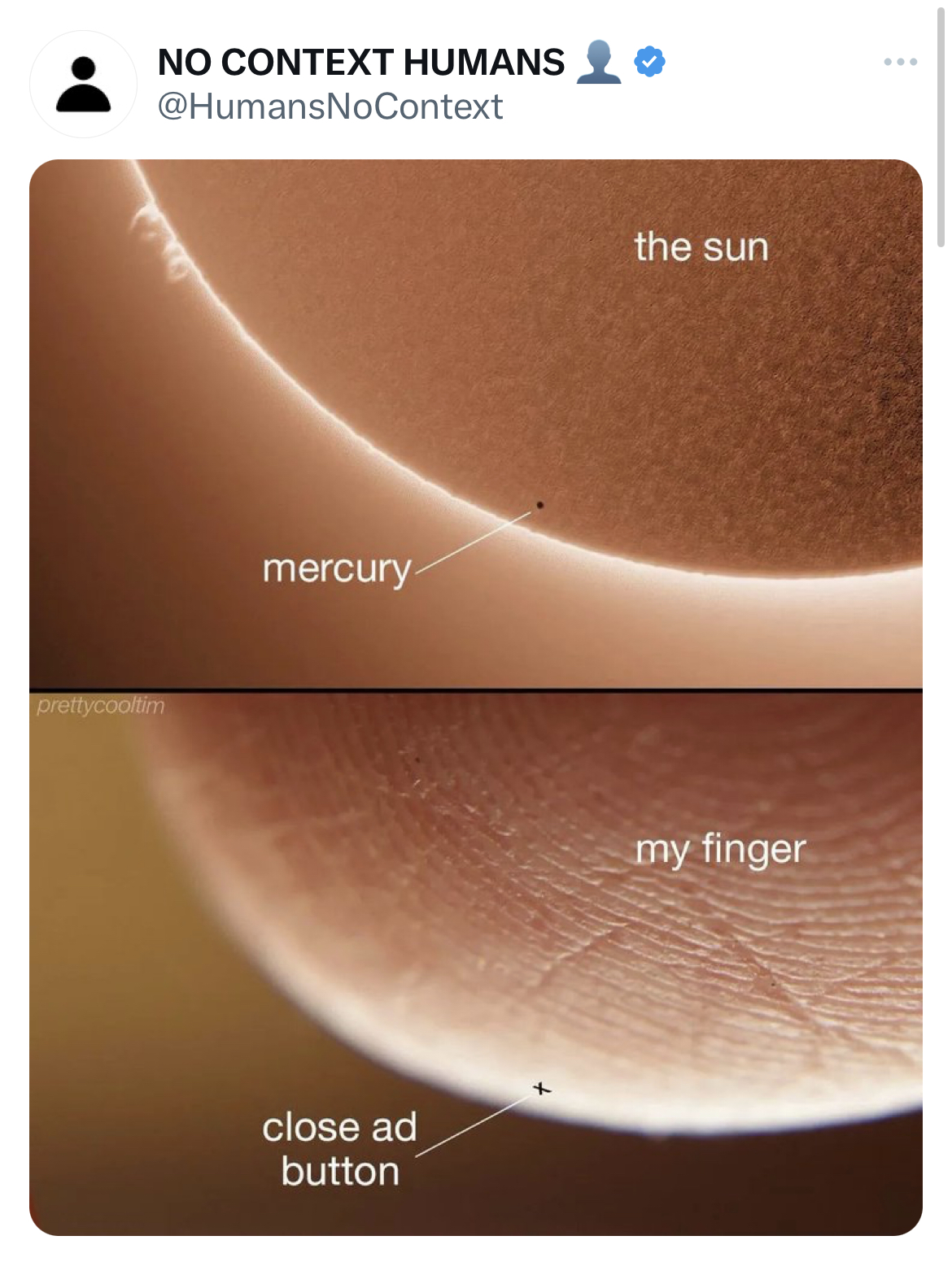 savage tweets - close up - No Context Humans mercury close ad button the sun my finger