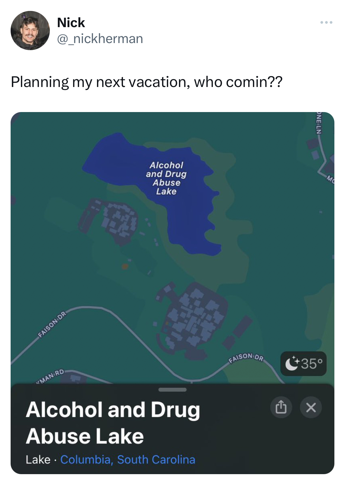 savage tweets - your love is my drug - Nick Planning my next vacation, who comin?? Faison Dr Alcohol and Drug Abuse Lake Alcohol and Drug Abuse Lake Lake Columbia, South Carolina Faison De 35 X
