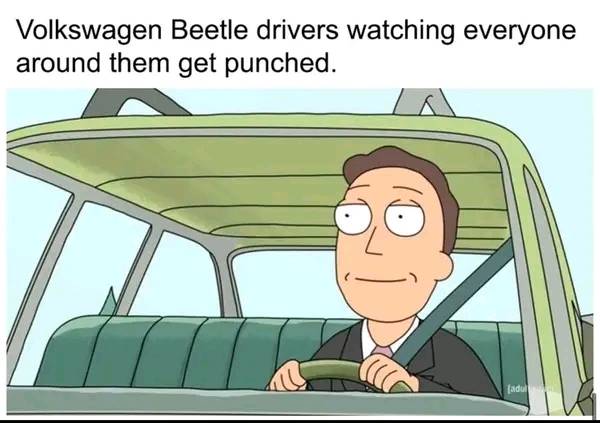 cool random pics and memes - cartoon - Volkswagen Beetle drivers watching everyone around them get punched. adul