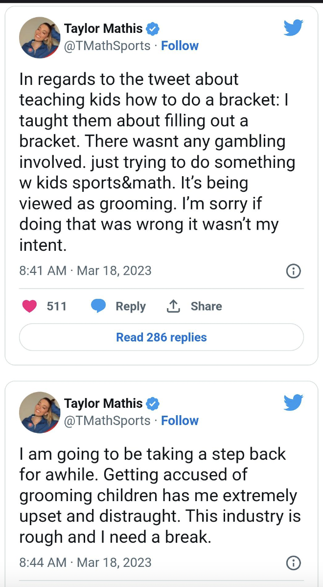 Facepalms and Cringe Pics - In regards to the tweet about teaching kids how to do a bracket 1 taught them about filling out a bracket. There wasnt any gambling involved. just trying to do something w kids sports&math. It's being viewed as gro