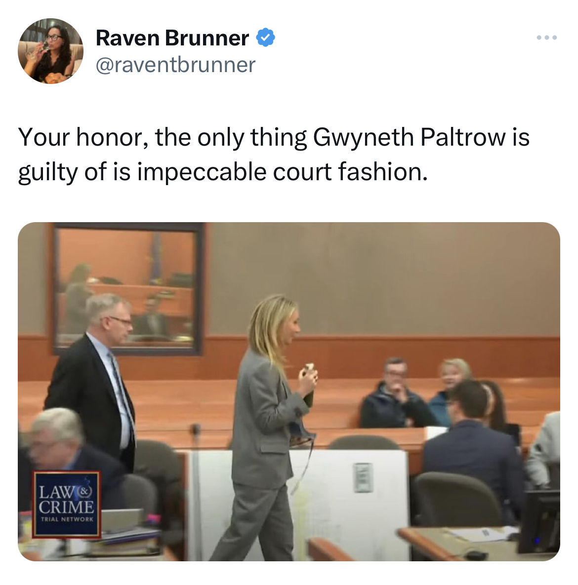 Gwyneth Paltrow Jeffrey Dahmer memes - presentation - Raven Brunner Your honor, the only thing Gwyneth Paltrow is guilty of is impeccable court fashion. Law Crime Trial Network Inkk