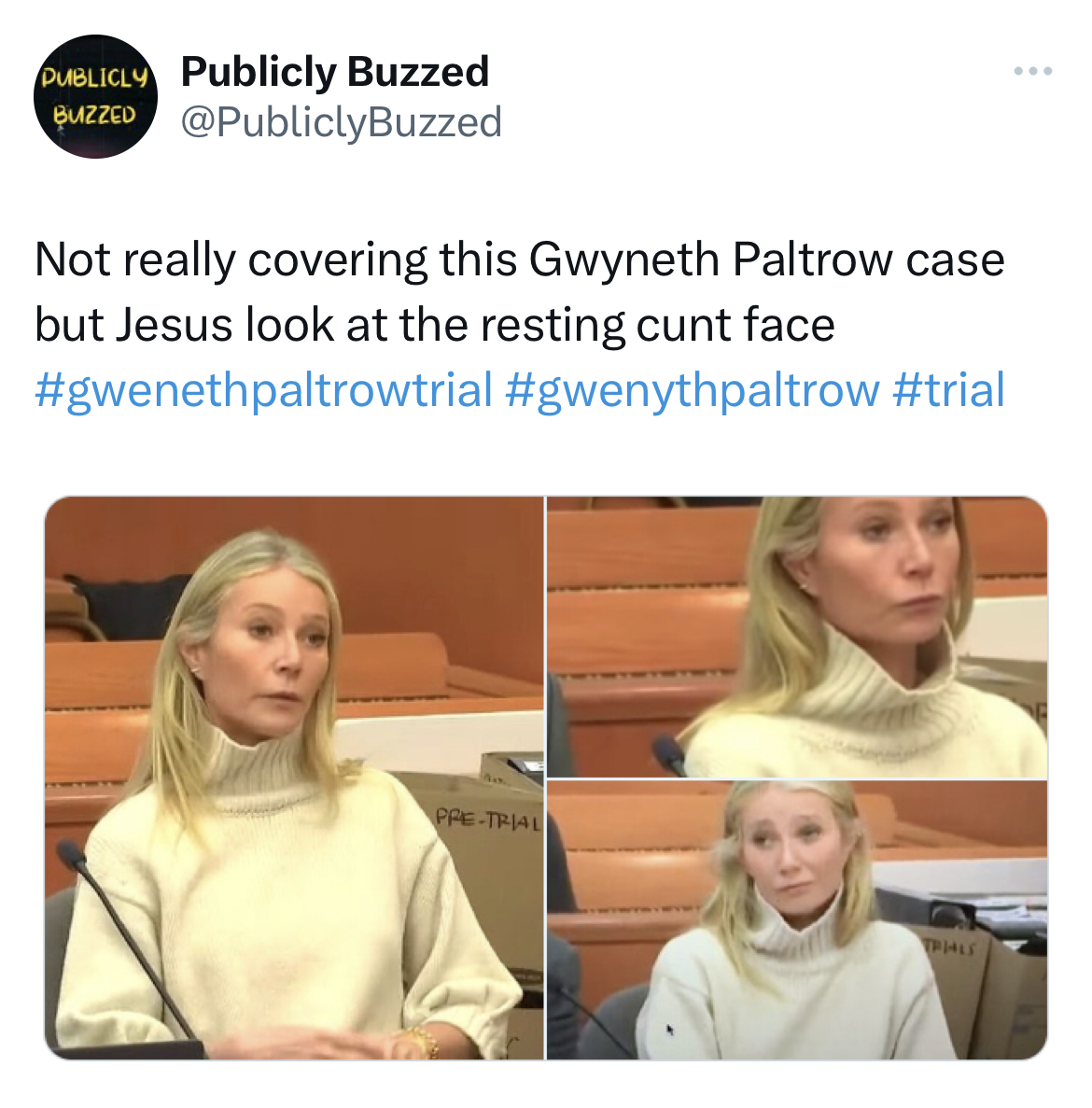 Gwyneth Paltrow Jeffrey Dahmer memes - facial expression - Publicly Publicly Buzzed Buzzed Not really covering this Gwyneth Paltrow case but Jesus look at the resting cunt face PreTrial
