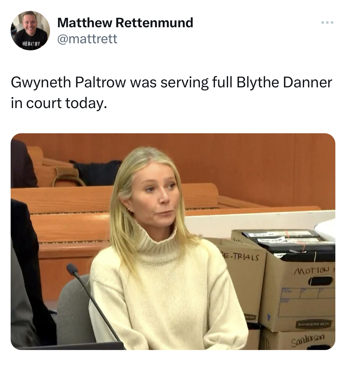 Gwyneth Paltrow Jeffrey Dahmer memes - Gwyneth Paltrow - Healthy Matthew Rettenmund Gwyneth Paltrow was serving full Blythe Danner in court today. ETrials Motion Sandran