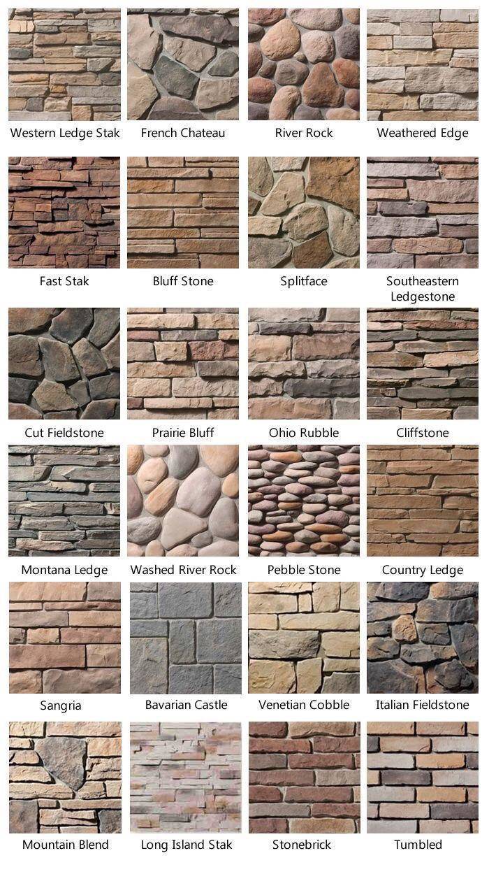 infographs and charts -different brick types - Western Ledge Stak French Chateau Fast Stak Cut Fieldstone Montana Ledge Sangria Mountain Blend Bluff Stone Prairie Bluff Washed River Rock Bavarian Castle Long Island Stak River Rock Splitface Ohio Rubble Pe