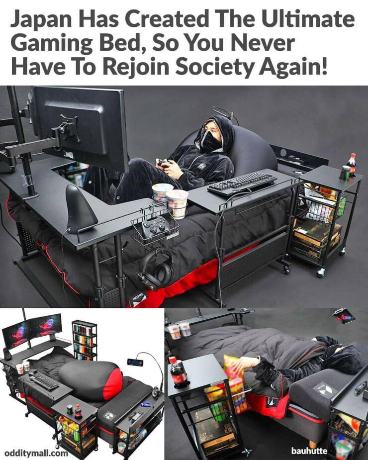 cool random pics - japanese gaming bed - Japan Has Created The Ultimate Gaming Bed, So You Never Have To Rejoin Society Again! odditymall.com wong Ep Dreve Smil bauhutte E