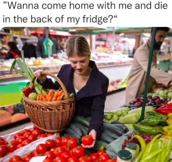 relatable memes - Food - "Wanna come home with me and die in the back of my fridge?"