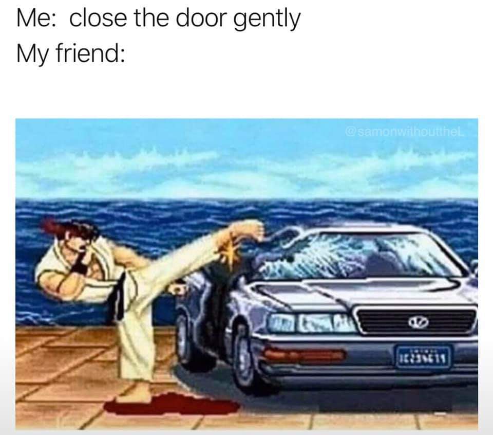 cool pics and memes - Funny meme - Me close the door gently My friend . 10234619