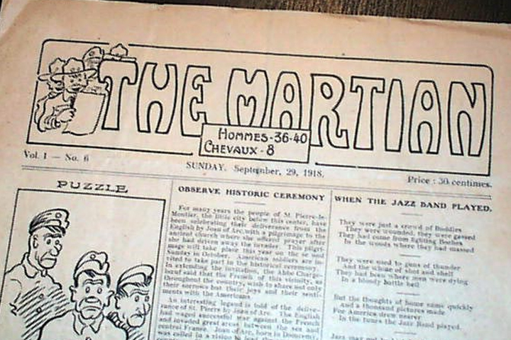 A page from a Martian newspaper, pondering the possibility that there might be life on Earth.