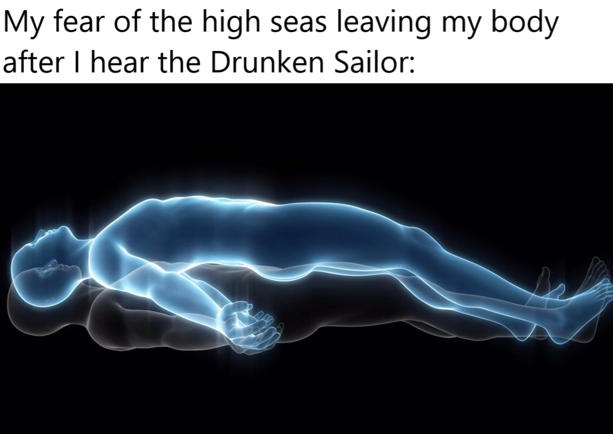 dank memes - environmentalist leaving my body meme - My fear of the high seas leaving my body after I hear the Drunken Sailor