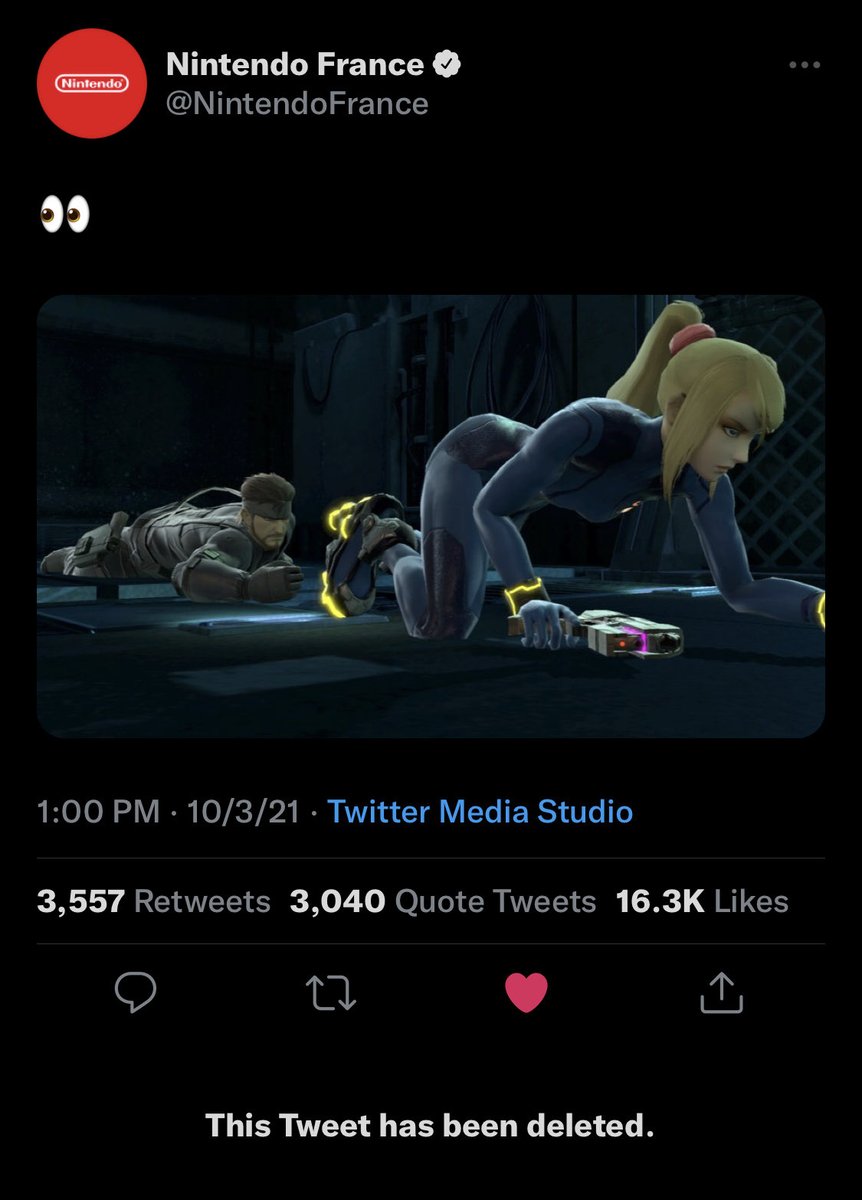 our favorite deleted tweets - screenshot - Nintendo Nintendo France 10321 Twitter Media Studio 3,557 3,040 Quote Tweets 22 This Tweet has been deleted.