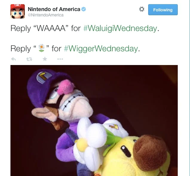 our favorite deleted tweets - nintendo wigger wednesday - Nintendo of America "Waaaa" for . " for . 35 ing